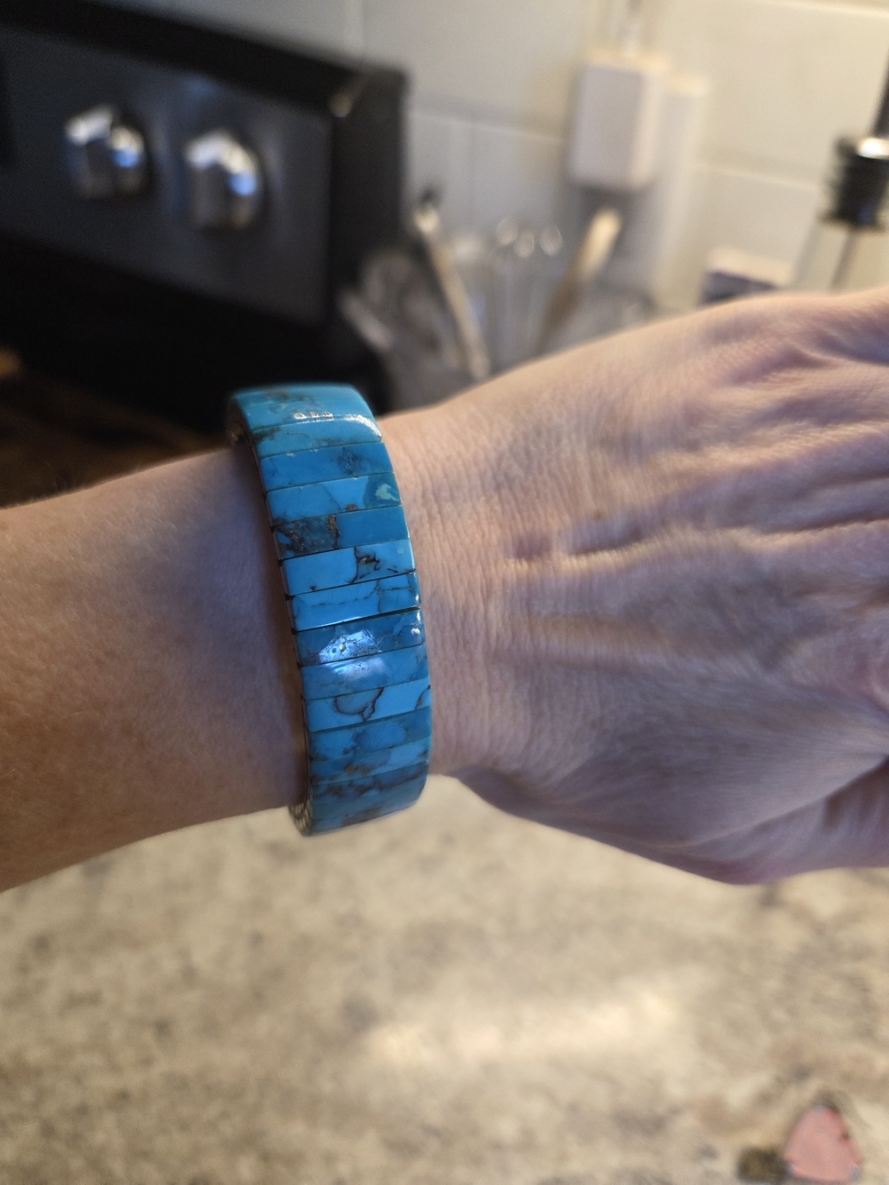Turquoise Inlay Stretch Bracelet - Picture 2 of 6